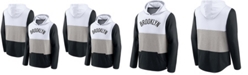 Fanatics Men's White and Black Brooklyn Nets Linear Logo Comfy Colorblock Tri-Blend Pullover Hoodie